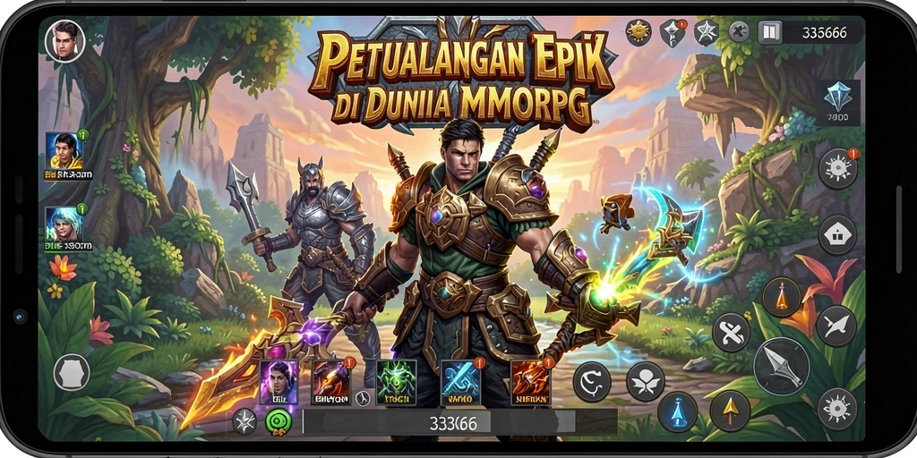 Screenshot gameplay dari 333666 menunjukkan pertempuran seru dan dunia yang luas.