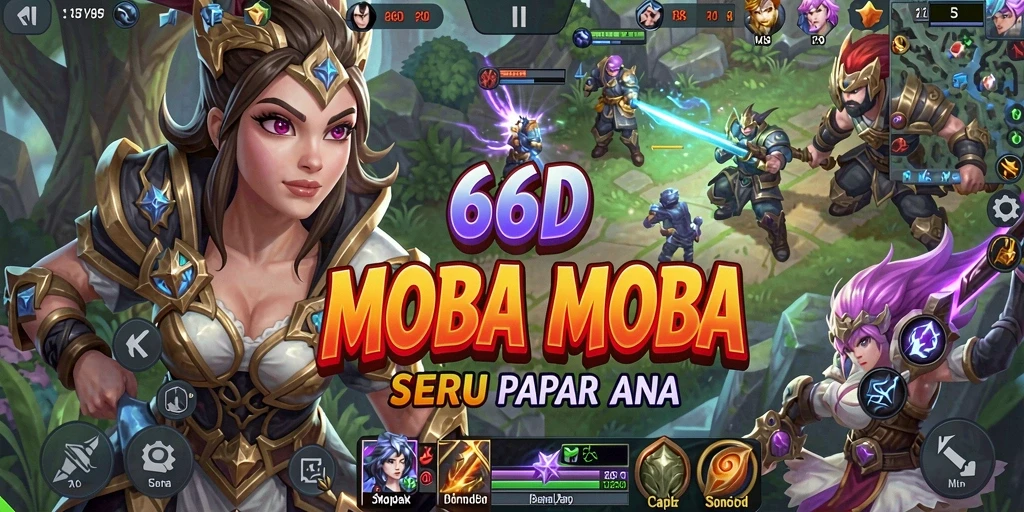 Tampilan gameplay intens di arena MOBA 66D.