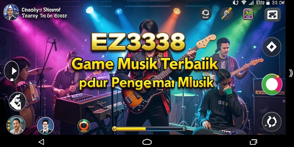 Screenshot menunjukkan gameplay interaktif EZ338 dengan banyak pilihan lagu.