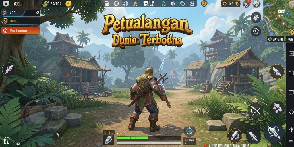 Screenshot gameplay HOKILUCK menampilkan petualangan di dunia terbuka yang luas.