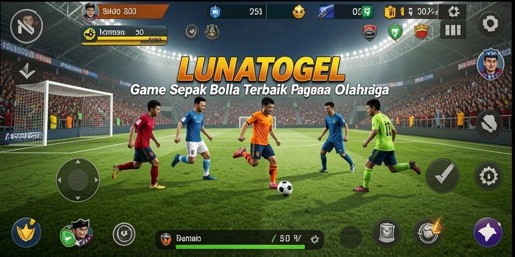 Screenshot LUNATOGEL menampilkan aksi seru dalam permainan sepak bola.