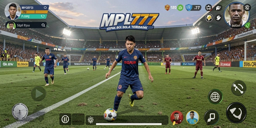 Tampilan gameplay menyerupai pertandingan sepak bola nyata.