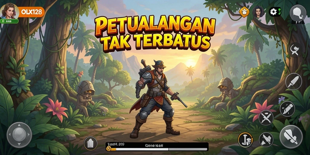 Tampilan gameplay menarik dari OLX128 dengan aksi petualangan.