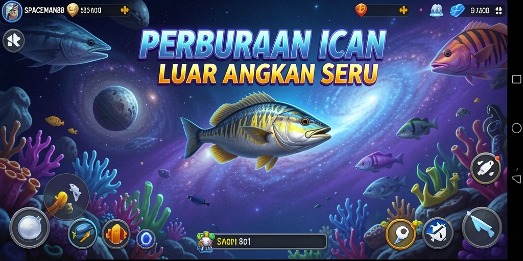 Tampilan gameplay SPACEMAN88 yang menarik dengan aksi menembak ikan.